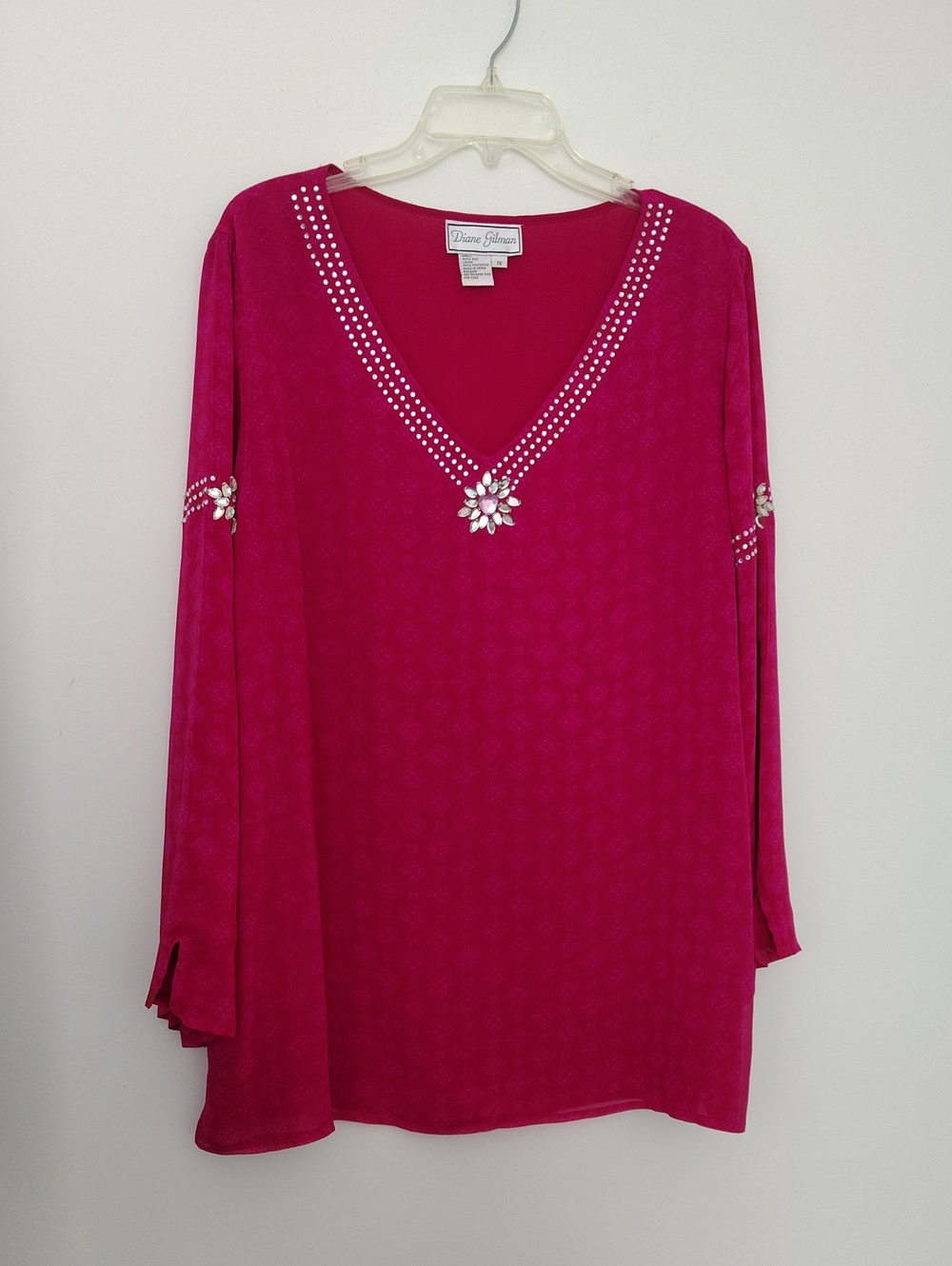 Diane Gilman Fuchsia Rhinestone V-Neck Tunic